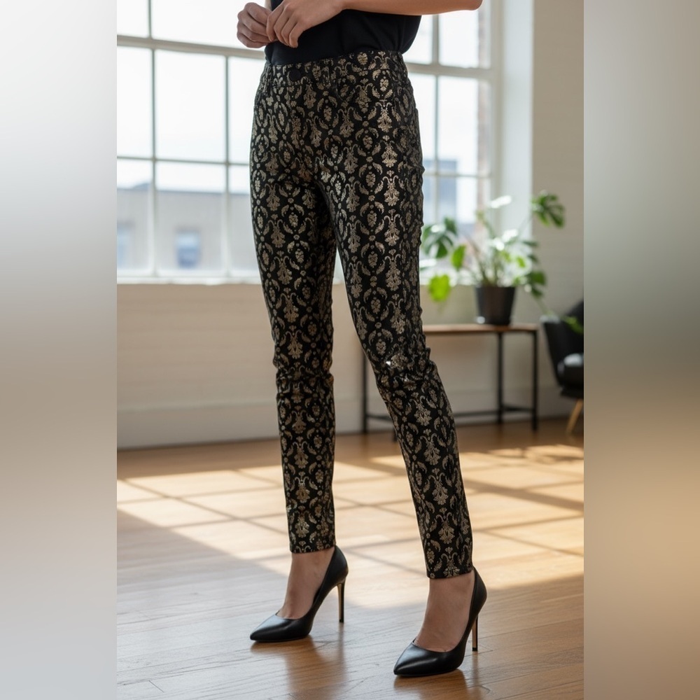 TINSELTOWN Brocade Skinny Jeans Gold Foil Size 7
